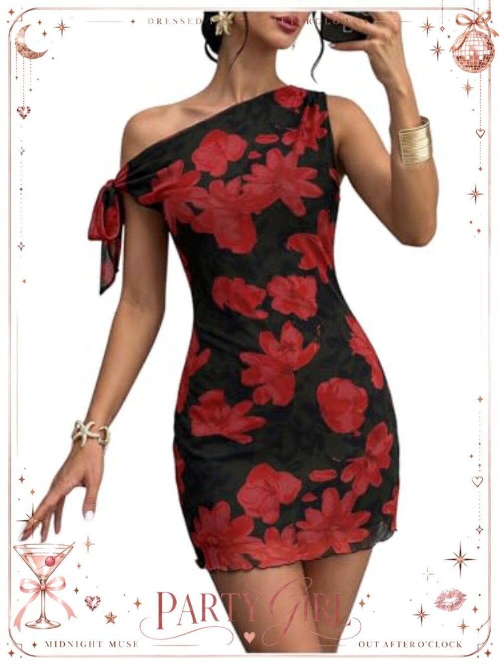 GORGLITTER Women's Bodycon Mini Dress One Shoulder Asymmetrical Neck Sleeveless